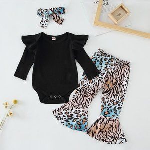 3-Piece Solid Ruffle Bodysuit Set